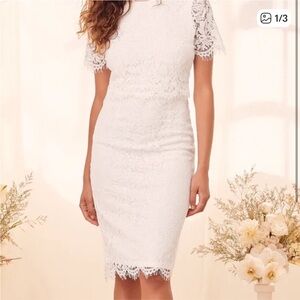 Lulu's Elegant White Lace Midi Dress